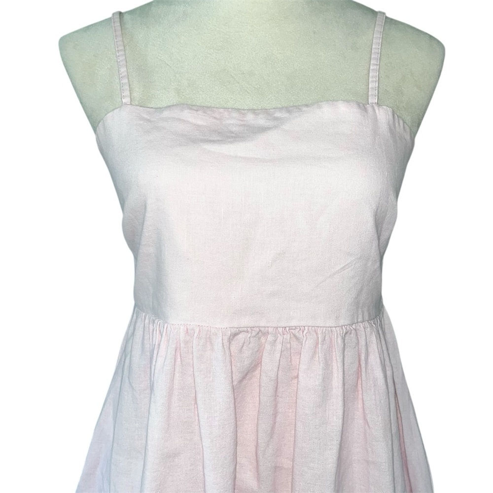 Le Ragazze Linen Blend Maxi Dress Sundress Pink Palm Tree Beach Print Size L - Picture 6 of 14